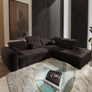 Ecksofa mit Schlaffunktion Cetara VII braun rechts Hochwertiges Ecksofa für den Wohnbereich mit bequemer Schiebelehne