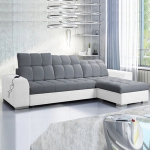 Ecksofa mit Schlaffunktion Luigi grau / weiß rechtes Ecksofa mit zwei Bettkästen Stoff mit interessanter Struktur