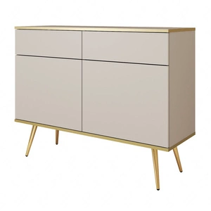 Schubladenkommode Luxury 107 cm beige modernes Design Kommode für Wohnzimmer Körper mit Gold trim hohe Metallbeine gekrönt
