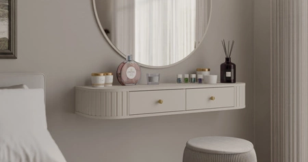 Hängekonsole Ovalio 123 cm beige funktionale und vielseitige Ergänzung zu Wohn- oder Schlafzimmern abgerundete Form stilvolle Mühlenarbeit