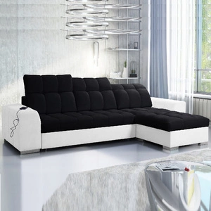 Ecksofa mit Schlaffunktion Luigi schwarz / weiß rechts Ecksofa mit zwei Bettkästen Stoff mit einer interessanten Struktur