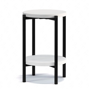 Runder Couchtisch 44 cm Sampi weiß mit zusätzlicher Ablage Licht Design solide Metallbasis reizvolle Dekoration jedes Interieur