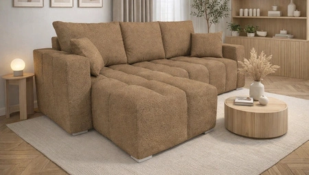 Ecksofa mit Schlaffunktion Linco dunkelbeige Universal Ecksofa für Wohnzimmer mit modernem Design aus Boucle-Stoff