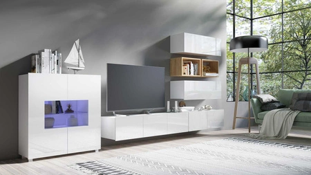 Möbel Apulia XXVIII weiß glänzend / goldene Eiche ein außergewöhnlich stilvolles Wandelement einfache Einheiten, die in jedes Interieur passen