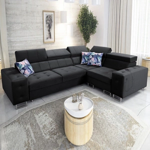 Ecksofa mit Schlaffunktion Hampton II schwarz rechts stilvolles Ecksofa weiche Polsterung Stoffart Samt
