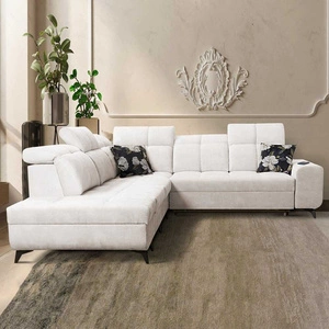 Ecksofa mit Schlaffunktion Buffalo IX creme linke Seite stilvolles Ecksofa für Zimmer aus Velourstoff Zierkissen