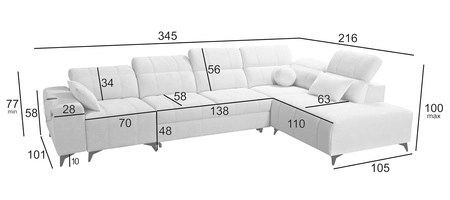 Ecksofa mit Schlaffunktion Penejos XI dunkelbeige rechtes Ecksofa mit verstellbaren Kopfstützen und zwei Bettkästen
