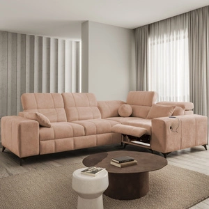 Ecksofa mit Schlaffunktion Penejos II Lux lachsfarbenes komfortables Ecksofa für das Wohnzimmer mit bequemer ausziehbarer Fußstütze