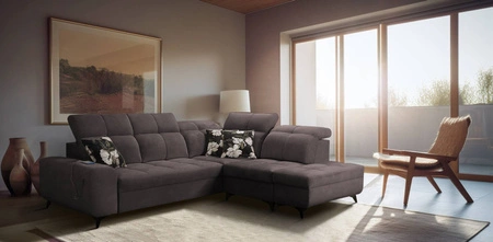 Ecksofa mit Schlaffunktion Buffalo VII braun rechtsseitig stilvolles Ecksofa mit Bettzeugcontainer Velourstoff