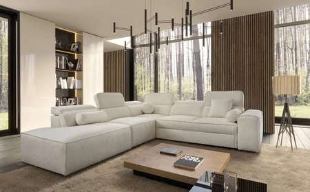 Ecksofa mit Schlaffunktion Viano IX creme links stilvolles Ecksofa mit Bettzeugcontainer ideales Möbelstück für ein großes Wohnzimmer