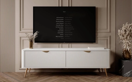 RTV-Schrank Lante 163 cm weißer Designer-TV-Schrank im trendigen Stil abgerundete Kanten der massiven geschmackvollen geriffelten Front