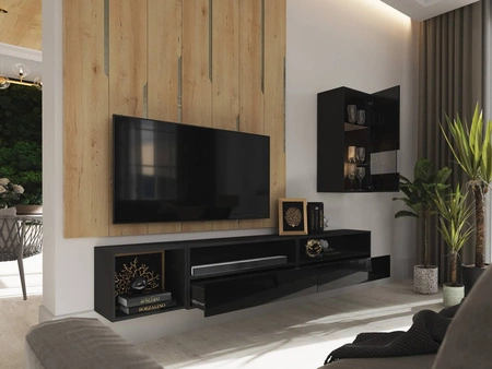 Paleo schwarz / schwarz glänzend minimalistisches Design Wandschrank für Wohnzimmer oder Sitzungssaal push to open system