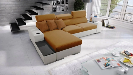 Ecksofa mit Schlaffunktion Provo honig/weiß linkes Ecksofa mit Bettkasten und Funktionsauszug