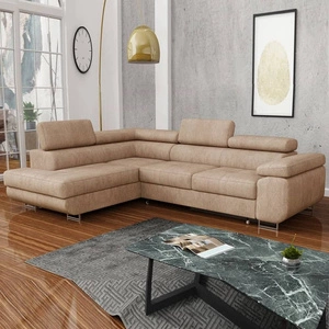 Ecksofa mit Schlaffunktion Ganta beige linke Seite moderner Veloursstoff garantiert höchsten Komfort und Funktionalität