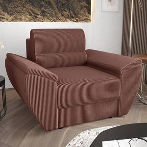 Sessel Fogu indisch rosa modernes Design bequemer Loungesessel Cordstoff mit ausdrucksvollen Streifen breite Armlehnen