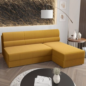 Ecksofa mit Schlaffunktion Fogu Honig-Gelb rechte Seite stilvolles Ecksofa mit einfachem Design mit Cord-Stoff Bettzeug-Container bedeckt