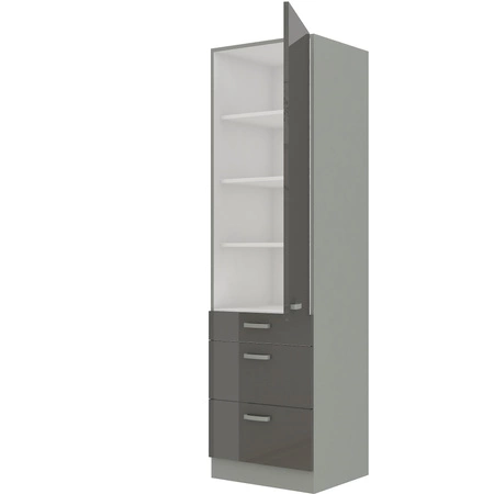 Küchenhochschrank Grau 60 DKS-210 3S 1F Küchencontainer mit Schubladen dampf-, hitze- und auslaufsicherer Schrank
