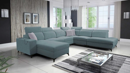 Ecksofa mit Schlaffunktion Kelly Sleek X arctic blue linkes extrem elegantes Ecksofa für Wohnzimmer mit verstellbaren Kopfstützen