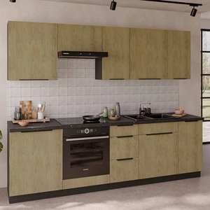 Küchenmöbel-Set Crotone 260 cm elegante Küchenschränke in dezenten und natürlichen Farben Griffe mit Metallkante