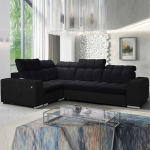 Ecksofa mit Schlaffunktion Luigi II schwarz / schwarzes Öko-Leder linkes Komfort für die tägliche Entspannung Ecksofa mit Bettkasten