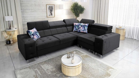 Ecksofa mit Schlaffunktion Hampton II schwarz rechts stilvolles Ecksofa weiche Polsterung Stoffart Samt