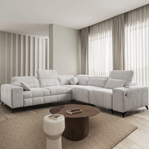 Ecksofa mit Schlaffunktion Penejos III graue Esche rechte Ecke bequemes und praktisches Ecksofa für das Wohnzimmer zwei Container für Bettzeug
