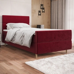 Boxspringbett Benet 100x200 dunkelrot im modernen skandinavischen Stil mit gepolstertem Kopf- und Fußteil, Bett mit Staukasten