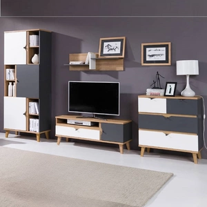 Möbelset Memone goldene Eiche / weiß / graphit modernes Design stilvolles Möbelset für Jugendzimmer im skandinavischen Stil