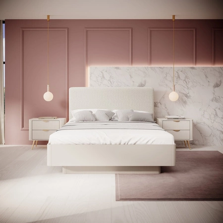 Lante Bett 160x200 cm mit Bettzeugablage beige ideales Bett für das Schlafzimmer hohes gepolstertes Kopfteil sorgt für Komfort