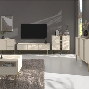 Wohnzimmermöbel-Set Kioto III beige stilvolles Design elegante Möbel auf einem goldenen Metallrahmen unterstützt subtile Griffe