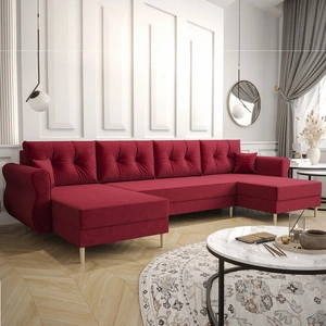 Ecksofa mit Schlaffunktion Wilkins U bordeauxfarbenes bequemes Ecksofa aus weichem Stoff modernes Design, das sich in jede Einrichtung einfügt