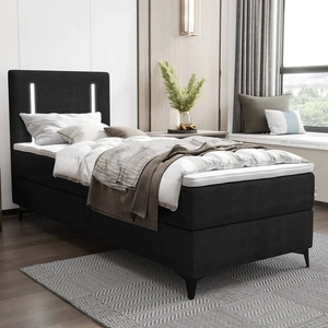 Boxspringbett Norco 90x200 schwarz stilvolles Bett mit Bettzeug Lagerung Beleuchtung im Kopfteil fügt eine einzigartige Note