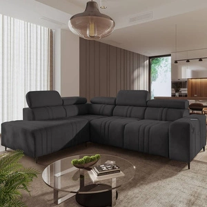 Ecksofa mit Schlaffunktion Castel VII graphit links stilvolles Ecksofa mit Bettzeugablage und verstellbaren Kopfstützen