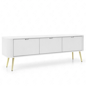 RTV Schrank Zoya 168 cm weiß modernes Design massiv auf goldenen Beinen geriffelte Front charakteristische ovale Form gesetzt