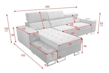 Ecksofa mit Schlaffunktion Hampton sea links stilvolle Steppung auf der Sitzfläche weicher Polsterstoff Ecksofa mit Verlängerung