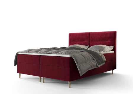 Boxspringbett Voltera 180x200 Dunkelrot moderner skandinavischer Stil mit charakteristischem Kopfteil
