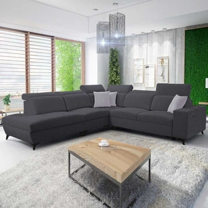 Ecksofa mit Schlaffunktion Kelly Sleek IX graphit links stilvolles Ecksofa mit bequemen Armlehnen und verstellbaren Kopfstützen