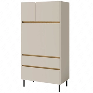Regal Paguro 80 cm beige sand / Eiche geölt elegantes Design stabile hohe Beine Bücherregal mit Türen und Schubladen