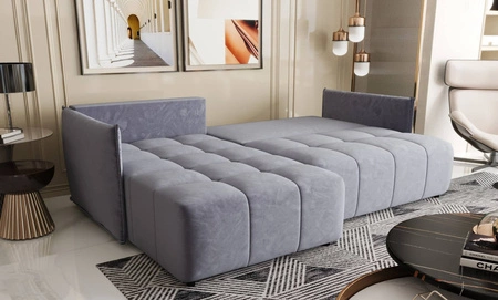 Schlafsofa Oroso blau links weicher Samtstoff mit hydrophober Beschichtung Bettzeugbehälter