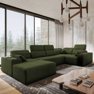 Ecksofa mit Schlaffunktion Tesalia IV grün links bequemes Ecksofa für das Wohnzimmer mit innovativer Schiebefunktion der Rückenlehne