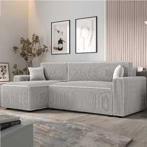 Ecksofa mit Schlaffunktion Brandon Bis Elfenbein links dreidimensionaler Stoff mit ausdrucksstarken Streifen Bettkasten