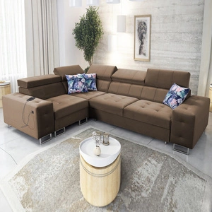 Ecksofa mit Schlaffunktion Hampton II hellbraun links stilvolles Ecksofa Bett weiche Polsterung Stoffart Samt