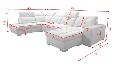 Ecksofa mit Schlaffunktion Luigi VI navyblau rechte Seite stilvolles Ecksofa mit Bettzeugcontainern in weichem Stoff bezogen
