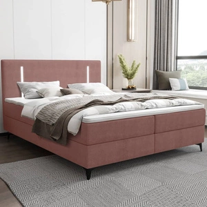 Boxspringbett Norco 160x200 rosa stilvolles Bett mit einem Staufach Beleuchtung im Kopfteil fügt eine einzigartige Note