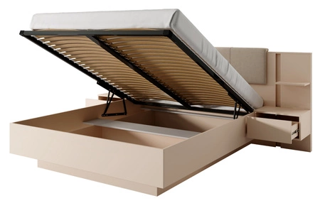 Beloit Schlafzimmermöbel-Set beige moderne Form vertikale LED-Beleuchtung Schlafzimmermöbel-Set Push-to-Open-System