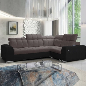 Ecksofa mit Schlaffunktion Luigi II braun/schwarz rechtes Ecksofa mit Bettzeugablage