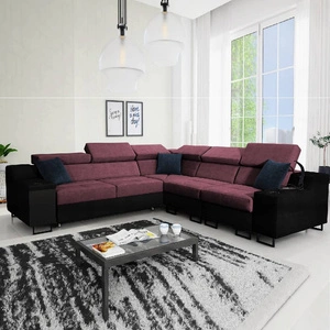 Ecksofa mit Schlaffunktion Alcamo III burgunderrot/schwarz rechts funktionelles Ecksofa mit Schublade in der Seite zwei Behälter für Bettzeug