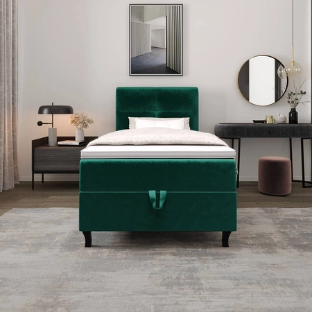 Boxspringbett Melba 120x200 flaschengrün Bett im modernen skandinavischen Stil mit gepolstertem Kopfteil Bett mit Staukasten