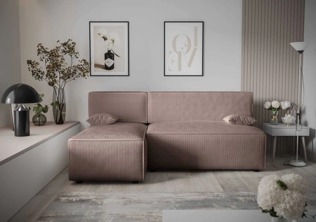 Ecksofa mit Schlaffunktion Brandon hellbraun linkes Sofa dreidimensionaler Stoff mit ausdrucksstarken Streifen Bettzeugbehälter