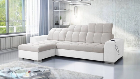 Ecksofa mit Schlaffunktion Luigi hellbeige/weiß links Ecksofa mit zwei Bettkästen Stoff mit interessanter Struktur